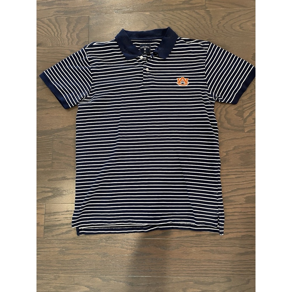 Colony, Auburn University Tigers XL Short Sleeve Striped Polo Shirt Navy White‎